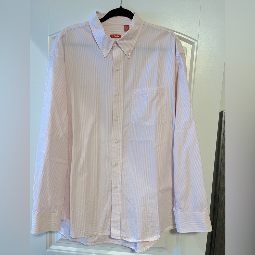 Izod XL Men's long sleeve pink and white striped button-down shirt EUC